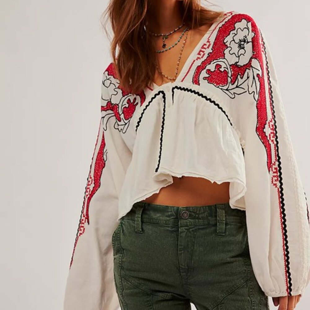 Free People Bonnie Embroidered Top, XS, Excellent Used Condition